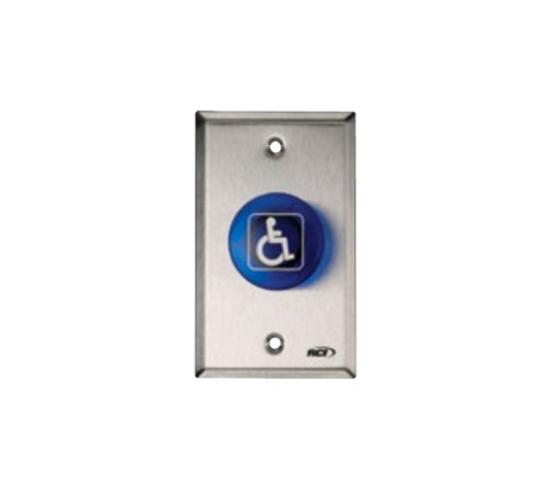 RCI 906-BH-MO 32D Handicap Button Blue w/Handicap Logo Momentary Satin Stainless Steel 