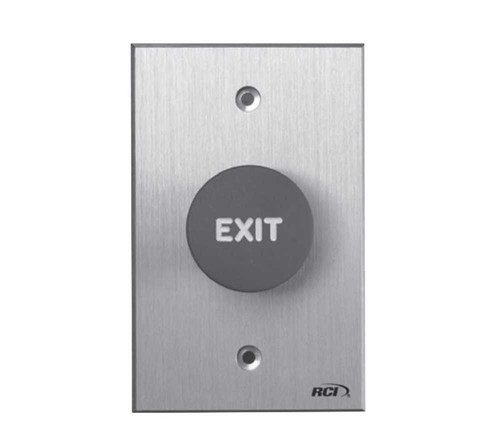RCI 918-RE-TD 28 Tamper Resistant Exit Button Red EXIT Text Time Delay Brushed Aluminum 918-RE-TD 28