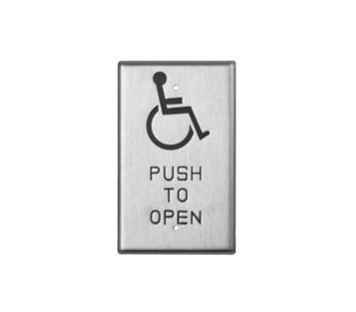 RCI 940HP-MO 32D Rectangular Push Plate Handicap Symbol Push to Open Momentary Satin Stainless Steel 940HP-MO 32D