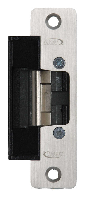 RCI L6504LMKM 32D Electric Strike Low Profile 4-7/8 Round Corner Faceplate For 5/8 Projection Latches 12-24 VAC 12/24 VDC Fail Safe/Fail Secure Latch and Keeper Monitor Satin Stainless Steel L6504LMKM 32D