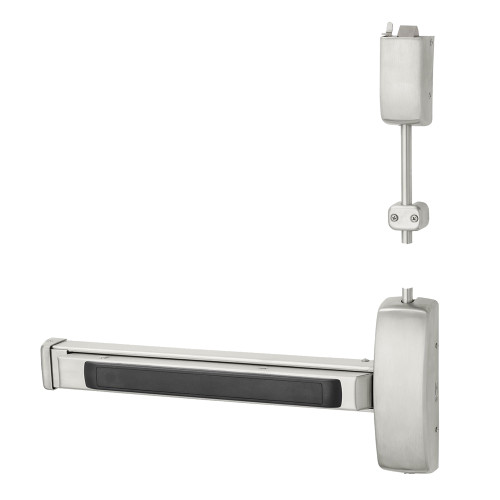 Sargent 12-NB8710E LHR 32D Grade 1 Surface Vertical Rod Exit Device Wide Stile Pushpad 32 Fire-Rated Device 84 Door Height Exit Only Less Bottom Rod Less Dogging Satin Stainless Steel Finish Left Hand Reverse