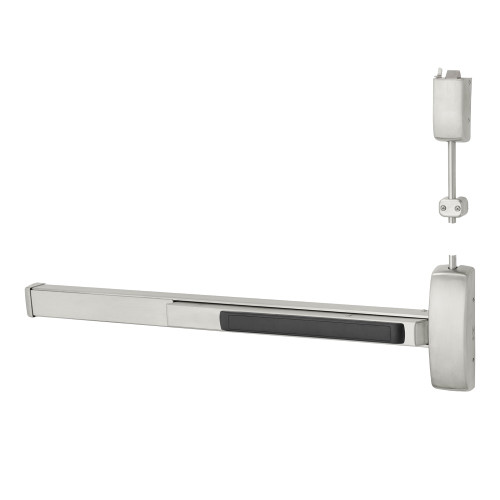 Sargent 12-NB8710J RHR 32D Grade 1 Surface Vertical Rod Exit Device Wide Stile Pushpad 42 Fire-Rated Device 84 Door Height Exit Only Less Bottom Rod Less Dogging Satin Stainless Steel Finish Right Hand Reverse