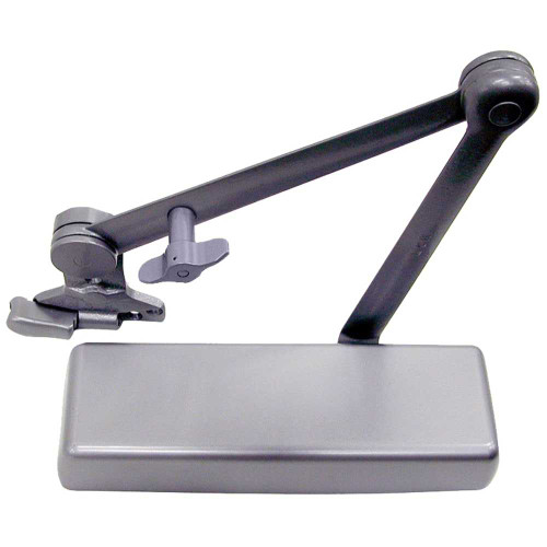LCN 4040XP-SHCUSH 689 Grade 1 Surface Door Closer Spring Cush Hold Open Arm Push Side Mounting 110 Degree Swing Adjustable Size 1-6 Plastic Cover Aluminum Painted Finish Non-Handed 4040XP-SHCUSH 689