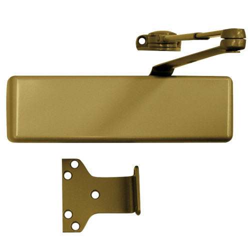 LCN 4040XP-Hw/PA 696 Grade 1 Surface Door Closer Hold Open Arm PA Shoe Push or Pull Side Mounting 120 Degree Swing Adjustable Size 1-6 Plastic Cover Satin Brass Painted Finish Non-Handed