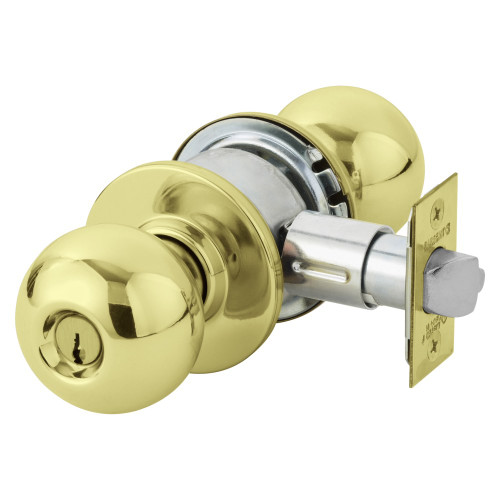 Sargent 28-6G05 OB 03 Grade 2 Entrance/Office Cylindrical Lock B Knob O Rose Conventional Cylinder Bright Brass Finish Deadlatch Non-handed