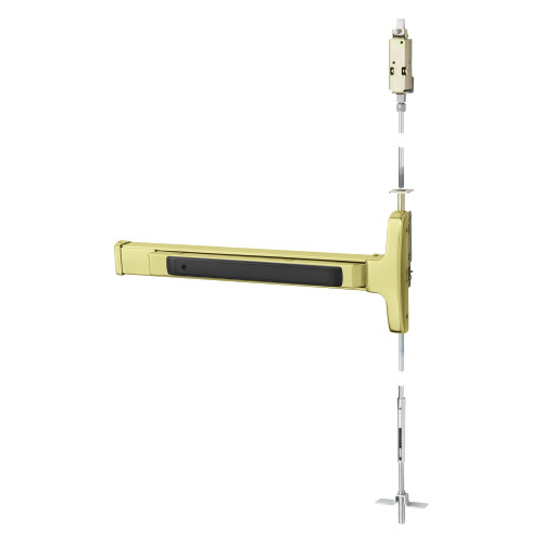 Sargent AD8413E LHR 3 Grade 1 Concealed Vertical Rod Exit Device Narrow Stile Pushpad 32 Device 120 Door Height Classroom Function Hex Key Dogging Bright Brass Finish Left Hand Reverse