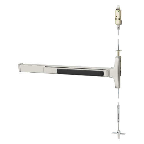 Sargent 56-AD8410F RHR 32 Grade 1 Concealed Vertical Rod Exit Device Narrow Stile Pushpad 36 Device Exit Only Electric Latch Retraction Less Dogging Bright Stainless Steel Finish Right Hand Reverse