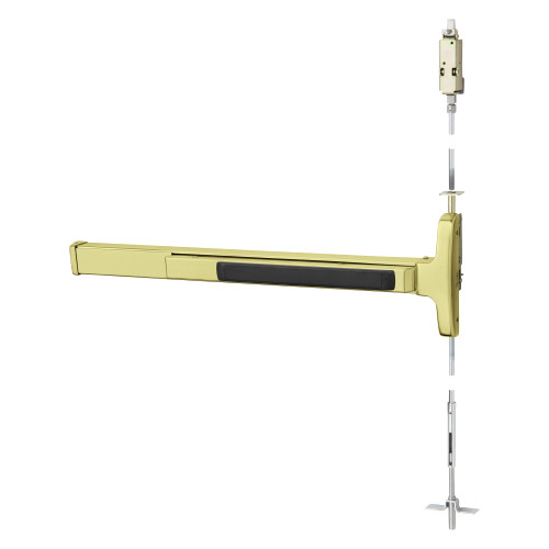 Sargent 56-AD8410F RHR 3 Grade 1 Concealed Vertical Rod Exit Device Narrow Stile Pushpad 36 Device Exit Only Electric Latch Retraction Less Dogging Bright Brass Finish Right Hand Reverse