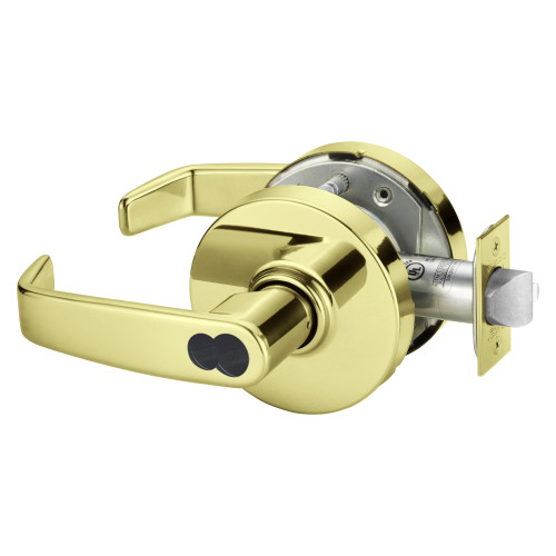 Sargent 2860-10G05 LL 3 Grade 1 Entrance or Office Cylindrical Lock L Lever LFIC Prep Disposable Core Bright Brass Finish Not Handed