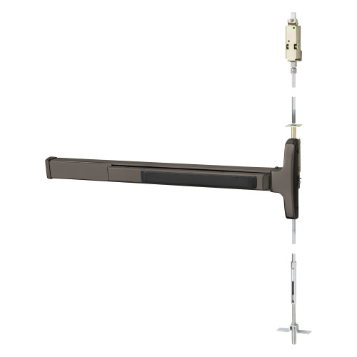 Sargent 56-AD8410G RHR 10BL Grade 1 Concealed Vertical Rod Exit Device Narrow Stile Pushpad 48 Device Exit Only Electric Latch Retraction Less Dogging Oxidized Satin Bronze Relieved Clear Coated Finish Right Hand Reverse 56-AD8410G RHR 10BL