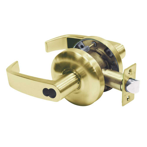 Sargent 2860-65G05 KL 04 Grade 2 Entrance/Office Cylindrical Lock L Lever LFIC Disposable Construction Core Satin Brass Finish Non-handed 2860-65G05 KL 04