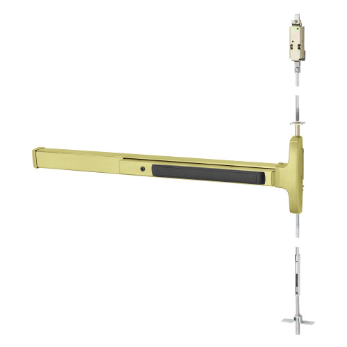 Sargent AD8413G LHR 4 Grade 1 Concealed Vertical Rod Exit Device Narrow Stile Pushpad 48 Device 120 Door Height Classroom Function Hex Key Dogging Satin Brass Finish Left Hand Reverse