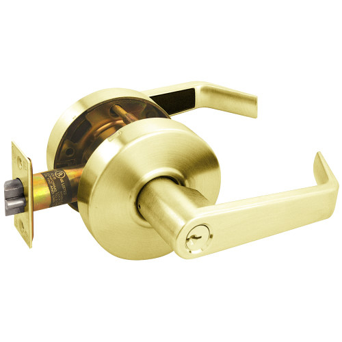 Arrow RL11-SR-03 Grade 2 Turn-Pushbutton Entrance Cylindrical Lock Sierra Lever Conventional Cylinder Bright Brass Finish Non-handed