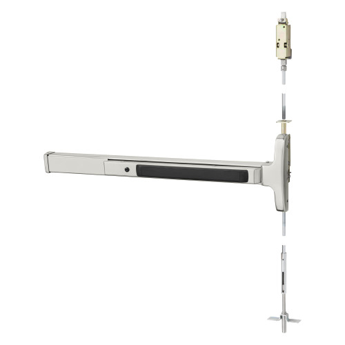 Sargent AD8410F LHR 32 Grade 1 Concealed Vertical Rod Exit Device Narrow Stile Pushpad 36 Device Exit Only Hex Key Dogging Bright Stainless Steel Finish Left Hand Reverse