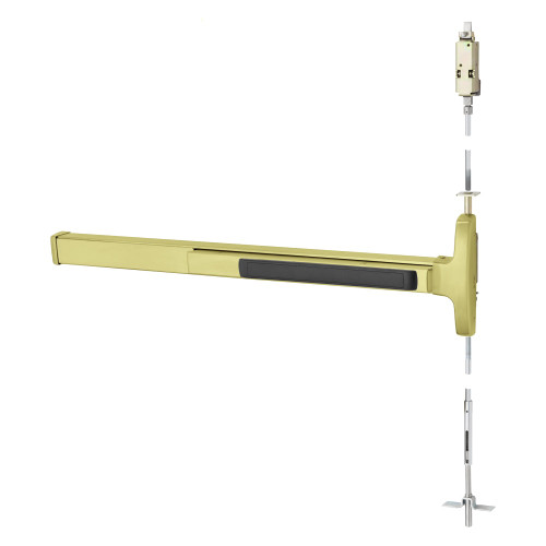 Sargent 56-AD8413J LHR 4 Grade 1 Concealed Vertical Rod Exit Device Narrow Stile Pushpad 42 Device 120 Door Height Classroom Function Electric Latch Retraction Less Dogging Satin Brass Finish Left Hand Reverse 56-AD8413J LHR 4