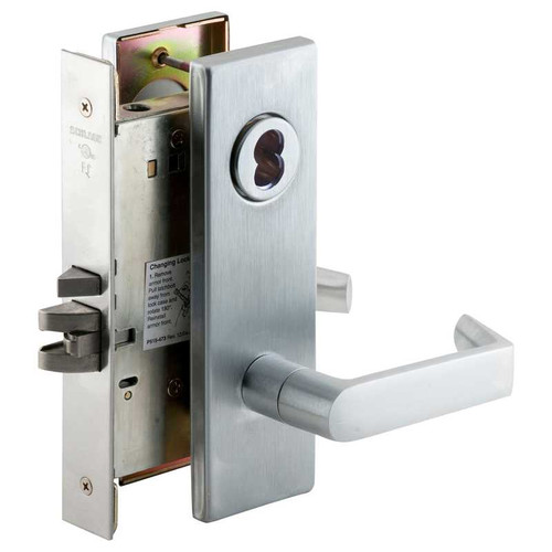 Schlage L9092EUBD 06N 626 Electrified Mortise Lock Fail Secure Outside Lever EU Outside Cylinder Override SFIC Prep Less Core 12/24VDC Satin Chrome L9092EUBD 06N 626