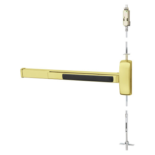 Sargent 56-MD8610F RHR 3 Grade 1 Concealed Vertical Rod Exit Bar Wide Stile Pushpad 36 Device 96 Door Height Exit Only Electric Latch Retraction Less Dogging Bright Brass Finish Right Hand Reverse