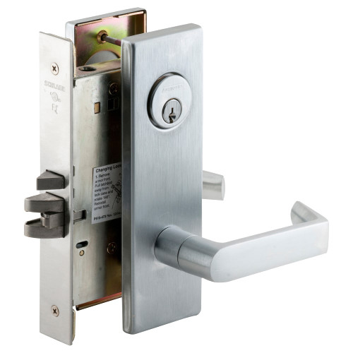 Schlage L9092EUP 06N 626 RX Grade 1 Fail Secure Electric Mortise Lock Conventional Cylinder 06 Lever N Escutcheon Request to Exit Satin Chromium Plated Finish Field Reversible