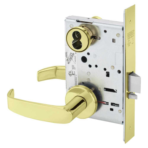 Sargent 60-8237 LNL 3 Classroom Mortise Lock LN Rose L Lever LFIC Prep Less Core Bright Brass 60-8237 LNL 3