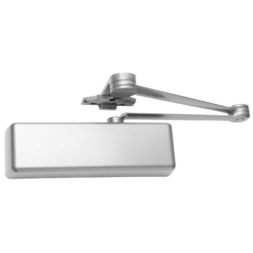 LCN 4111-CUSH RH 689 Grade 1 Surface Door Closer Cush-N-Stop Arm Push Side Parallel Arm Mounting 110 Deg Swing Size 1 to 5 Full Plastic Cover Aluminum Painted Finish Right-Handed