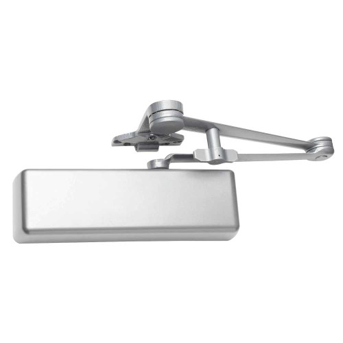 LCN 4111-SHCUSH LH 689 Grade 1 Surface Door Closer Spring Hold Open Cush-N-Stop Arm Push Side Parallel Arm Mounting 110 Deg Swing Size 1 to 5 Full Plastic Cover Aluminum Painted Finish Left-Handed 4111-SHCUSH LH 689
