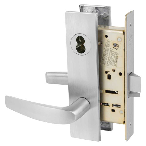 Sargent 70-8205 LW1B 26D Office or Entry Mortise Lock LW1 Escutcheon B Lever SFIC Prep Less Core Satin Chrome 70-8205 LW1B 26D