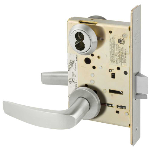 Sargent 70-8237 LNB 32D Classroom Mortise Lock LN Rose B Lever SFIC Prep Less Core Satin Stainless Steel 70-8237 LNB 32D