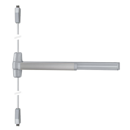 Von Duprin EL9927EO-F 3 US28 Grade 1 Surface Vertical Rod Exit Bar Wide Stile Pushpad 36 Fire-rated Device 84 Door Height Exit Only Less trim Electric Latch Retraction Less Dogging Satin Aluminum Clear Anodized Finish Field Reversible