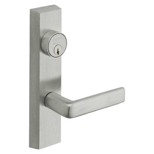 Sargent 706 ETE RHRB 26D Grade 1 Exit Device Trim Storeroom Function Key Unlocks Trim Trim Retracts Latch/Trim Relocks when Key is Removed For Surface Vertical Rod and Mortise 8700 8900 Series Devices 1-1/8 Mortise Cylinder E Lever RHR Satin Chrome 706 ETE RHRB 26D