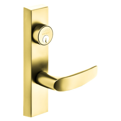 Sargent 713-8 ETB LHRB 3 Grade 1 Exit Device Trim Classroom Function Key Outside Unlocks/Locks Trim For Rim 8800 and NB8700 Series Devices 1-1/8 In Mortise Cylinder B Lever LHR Bright Brass