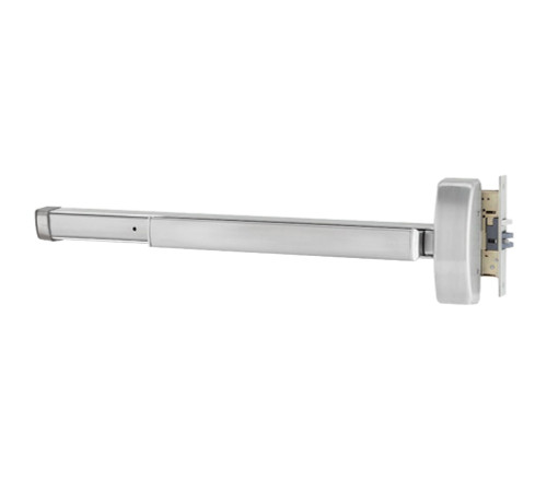 PHI DEFL2814LBR 630 48 Grade 1 Fire Rated Concealed Vertical Rod Exit Device Wide Stile Pushpad 48 Device Passage Function Delayed Egress Device 15 Seconds Less Bottom Rod Satin Stainless Steel Finish Field Reversible