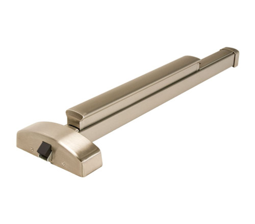 PHI ELR2814LBR 630 48 Grade 1 Concealed Vertical Rod Exit Device Wide Stile Pushpad 48 Device Passage Function Hex Key Dogging Electric Latch Retraction Less Bottom Rod Satin Stainless Steel Finish Field Reversible