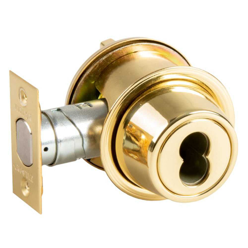 Falcon D241B 605 Grade 2 Deadbolt Single Cylinder x Turn 6-Pin SFIC Prep Less Core Bright Brass Finish Non-Handed D241B 605