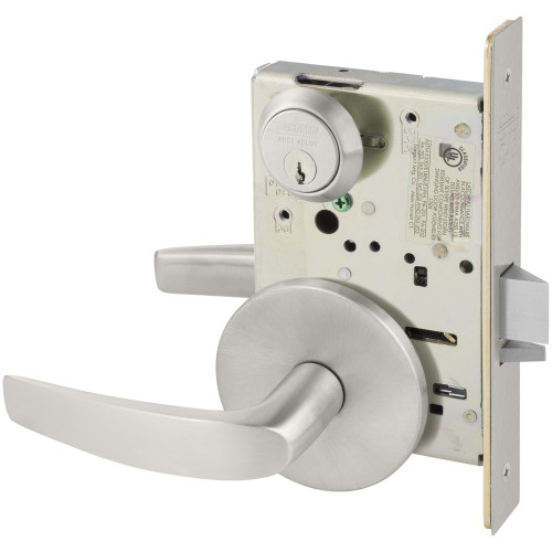 Sargent 8204 LB 32D Grade 1 Storeroom or Closet Mortise Lock B - Lever L - Rose Field Reversible Conventional Cylinder ASA Strike Satin Stainless Steel
