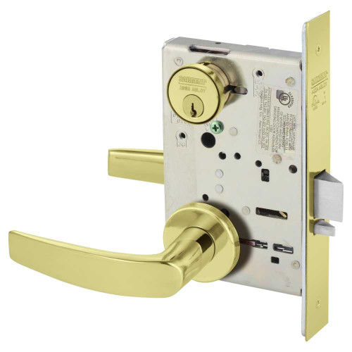 Sargent 8204 LNB 3 Grade 1 Storeroom or Closet Mortise Lock B - Lever LN - Rose Field Reversible Conventional Cylinder ASA Strike Bright Brass 8204 LNB 3