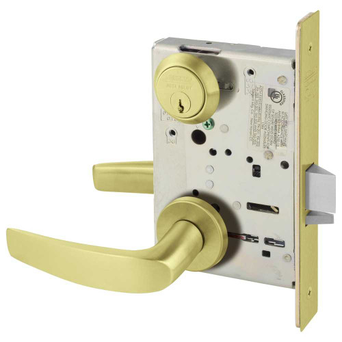 Sargent 8204 LNB 4 Grade 1 Storeroom or Closet Mortise Lock B - Lever LN - Rose Field Reversible Conventional Cylinder ASA Strike Satin Brass 8204 LNB 4