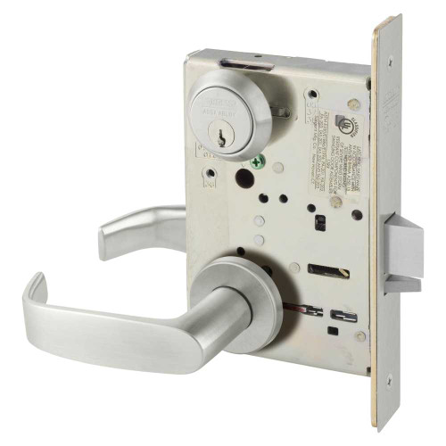 Sargent 8204 LNL 32D Grade 1 Storeroom or Closet Mortise Lock L - Lever LN - Rose Field Reversible Conventional Cylinder ASA Strike Satin Stainless Steel 8204 LNL 32D