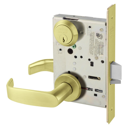 Sargent 8204 LNL 4 Grade 1 Storeroom or Closet Mortise Lock L - Lever LN - Rose Field Reversible Conventional Cylinder ASA Strike Satin Brass