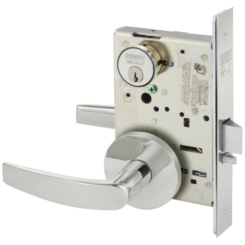 Sargent 8204 OB 32 Grade 1 Storeroom or Closet Mortise Lock B - Lever O - Rose Field Reversible Conventional Cylinder ASA Strike Bright Stainless Steel 8204 OB 32