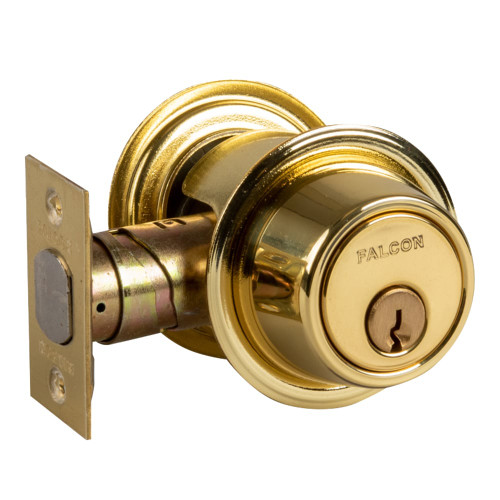 Falcon D231CP6 605 Grade 2 Deadbolt Double Cylinder Schlage Cylinder Conventional Cylinder Bright Brass Finish Non-Handed