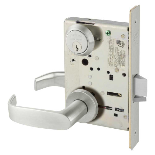 Sargent 8205 LNL 32D Grade 1 Office or Entry Mortise Lock L - Lever LN - Rose Field Reversible Conventional Cylinder ASA Strike Satin Stainless Steel 8205 LNL 32D