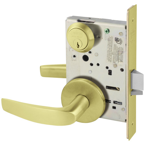 Sargent 8205 OB 4 Grade 1 Office or Entry Mortise Lock B - Lever O - Rose Field Reversible Conventional Cylinder ASA Strike Satin Brass