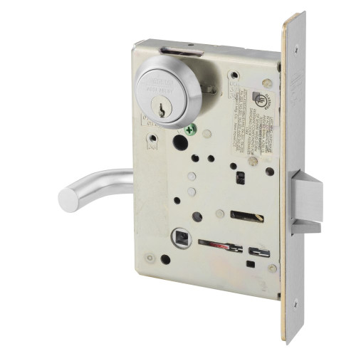 Sargent 8206 OJ 26D Grade 1 Storeroom or Service Mortise Lock J - Lever O - Rose Field Reversible Conventional Cylinder ASA Strike Satin Chrome