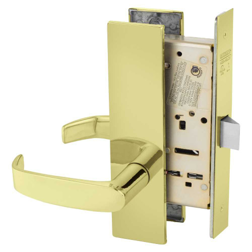 Sargent 8215 LE1L 3 Grade 1 Passage or Closet Mortise Lock L - Lever LE1 - Escutcheon Field Reversible ASA Strike Bright Brass 8215 LE1L 3