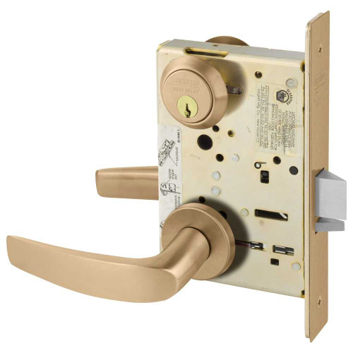 Sargent 8216 LNB 10 Grade 1 Apartment Exit or Public Restroom Mortise Lock B - Lever LN - Rose Field Reversible Conventional Cylinder ASA Strike Satin Bronze Clear Coated 8216 LNB 10