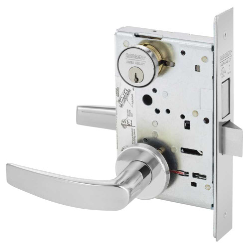 Sargent 8224 LNB 26 Grade 1 Room Door Mortise Lock B - Lever LN - Rose Field Reversible Conventional Cylinder ASA Strike Bright Chrome 8224 LNB 26