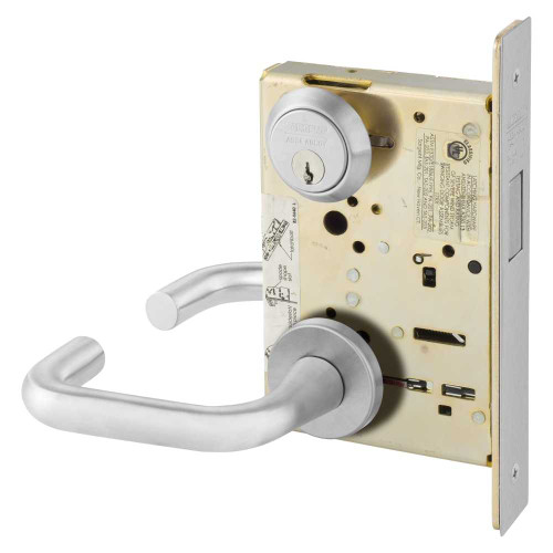 Sargent 8228 LNJ 26D Grade 1 Dummy Trim Deadlock Mortise Lock J - Lever LN - Rose Field Reversible Conventional Cylinder ASA Strike Satin Chrome 8228 LNJ 26D
