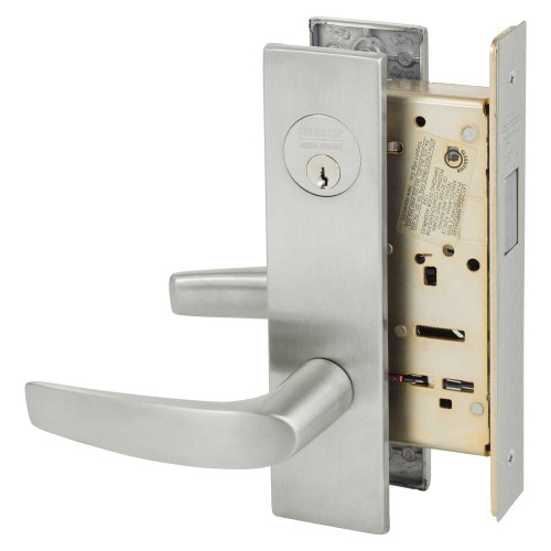 Sargent 8229 LE1B 32D Grade 1 Dummy Trim Deadlock Mortise Lock B - Lever LE1 - Escutcheon Field Reversible Conventional Cylinder ASA Strike Satin Stainless Steel 8229 LE1B 32D