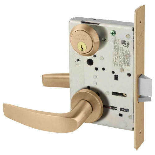Sargent 8237 LNB 10 Grade 1 Classroom Mortise Lock B - Lever LN - Rose Field Reversible Conventional Cylinder ASA Strike Satin Bronze Clear Coated 8237 LNB 10