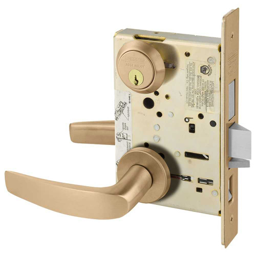 Sargent 8243 LNB 10 Grade 1 Apartment Corridor Door Mortise Lock B - Lever LN - Rose Field Reversible Conventional Cylinder ASA Strike Satin Bronze Clear Coated 8243 LNB 10